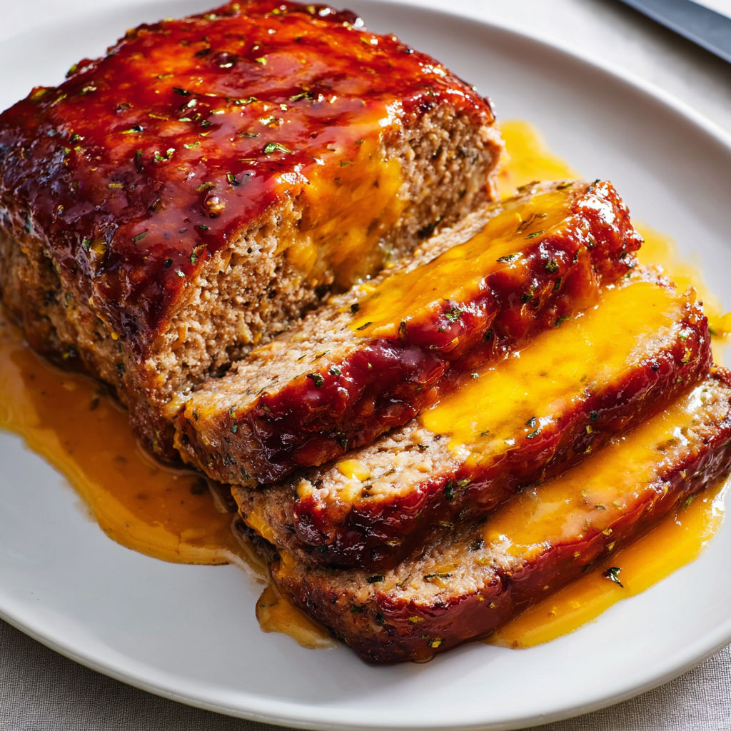Une délicieuse part de viande fondante au cheddar, servie joliment sur une assiette.