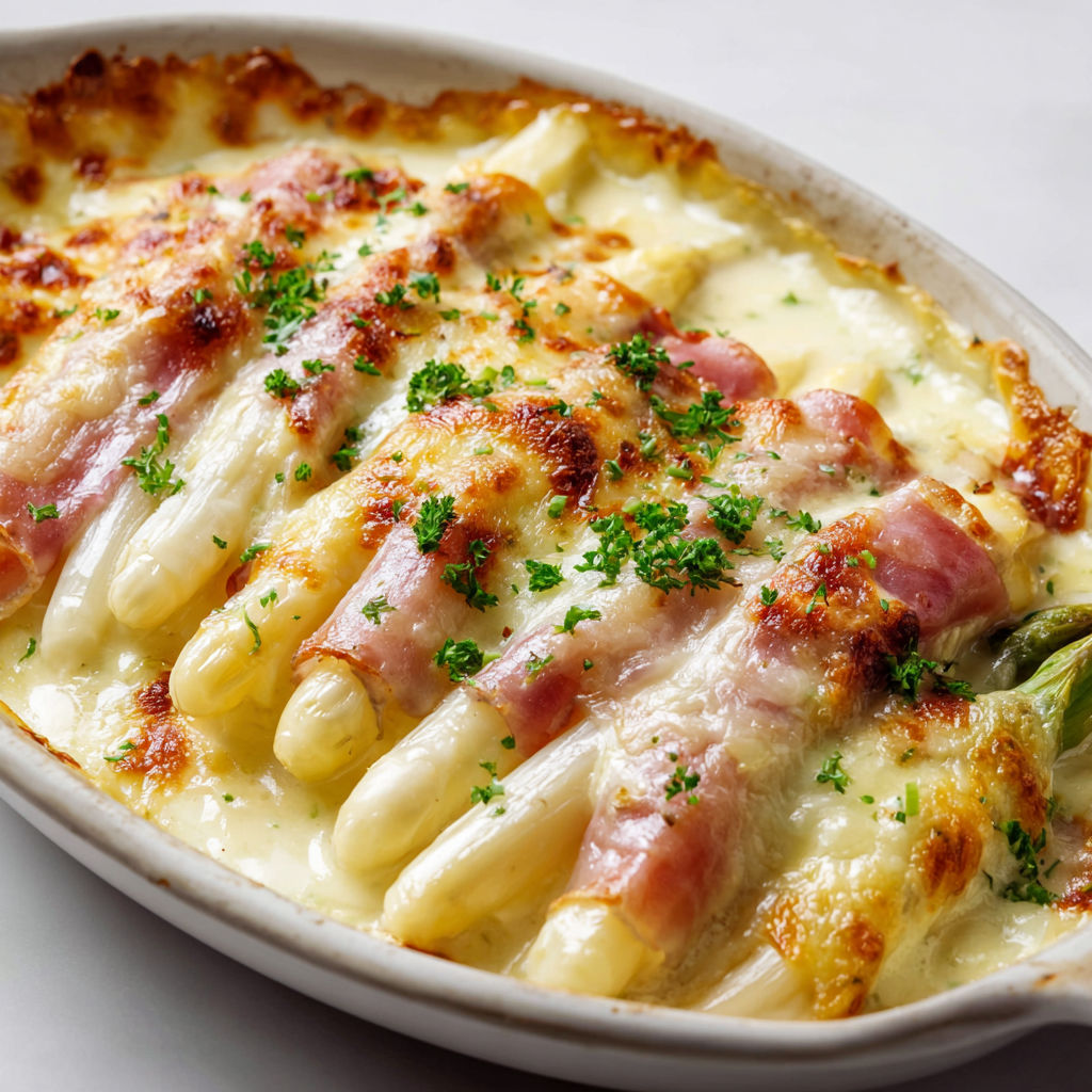 Un gratin gourmand aux asperges, simple et délicieux.