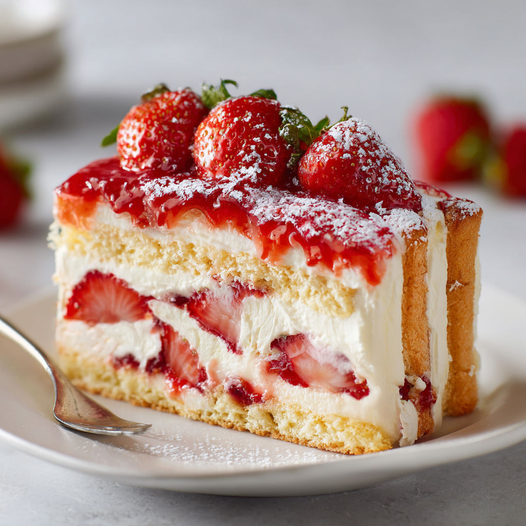 Charlotte fraises-mascarpone toute fraîche sans four, simple avec biscuits à la cuillère.
