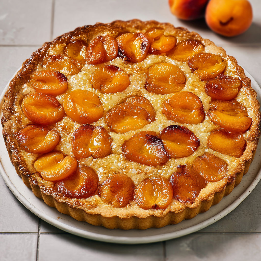 Délicieuse tarte aux abricots et crème d’amande légère, sur pâte sablée croustillante.