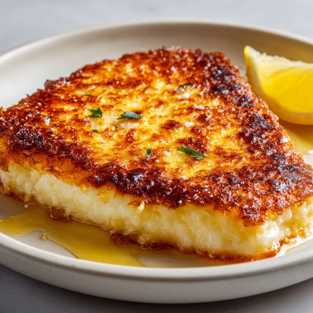 Fromage doré croustillant avec citron frais, parfait en mezzé méditerranéen.