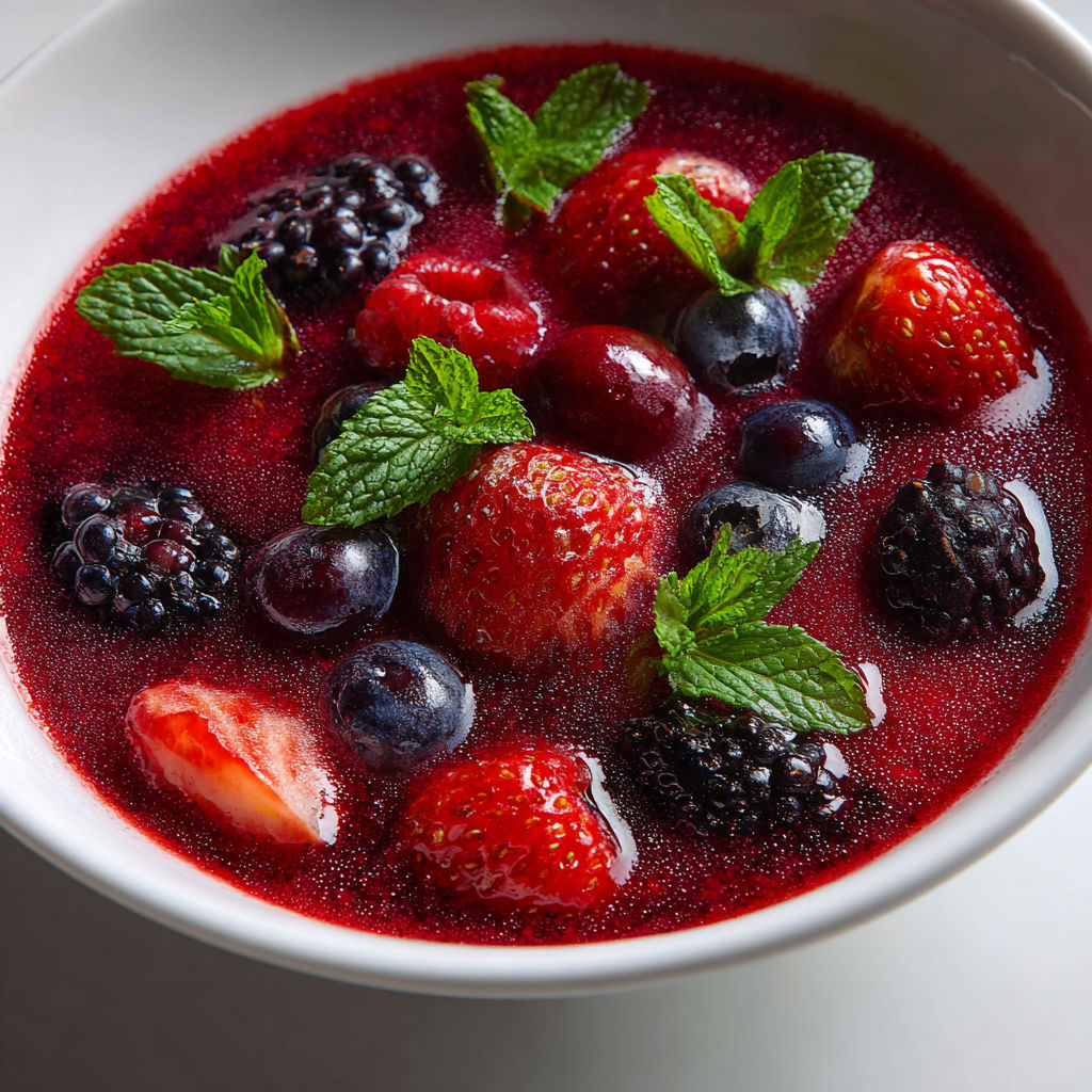 Un bol garni de fruits rouges et décoré de menthe fraîche.