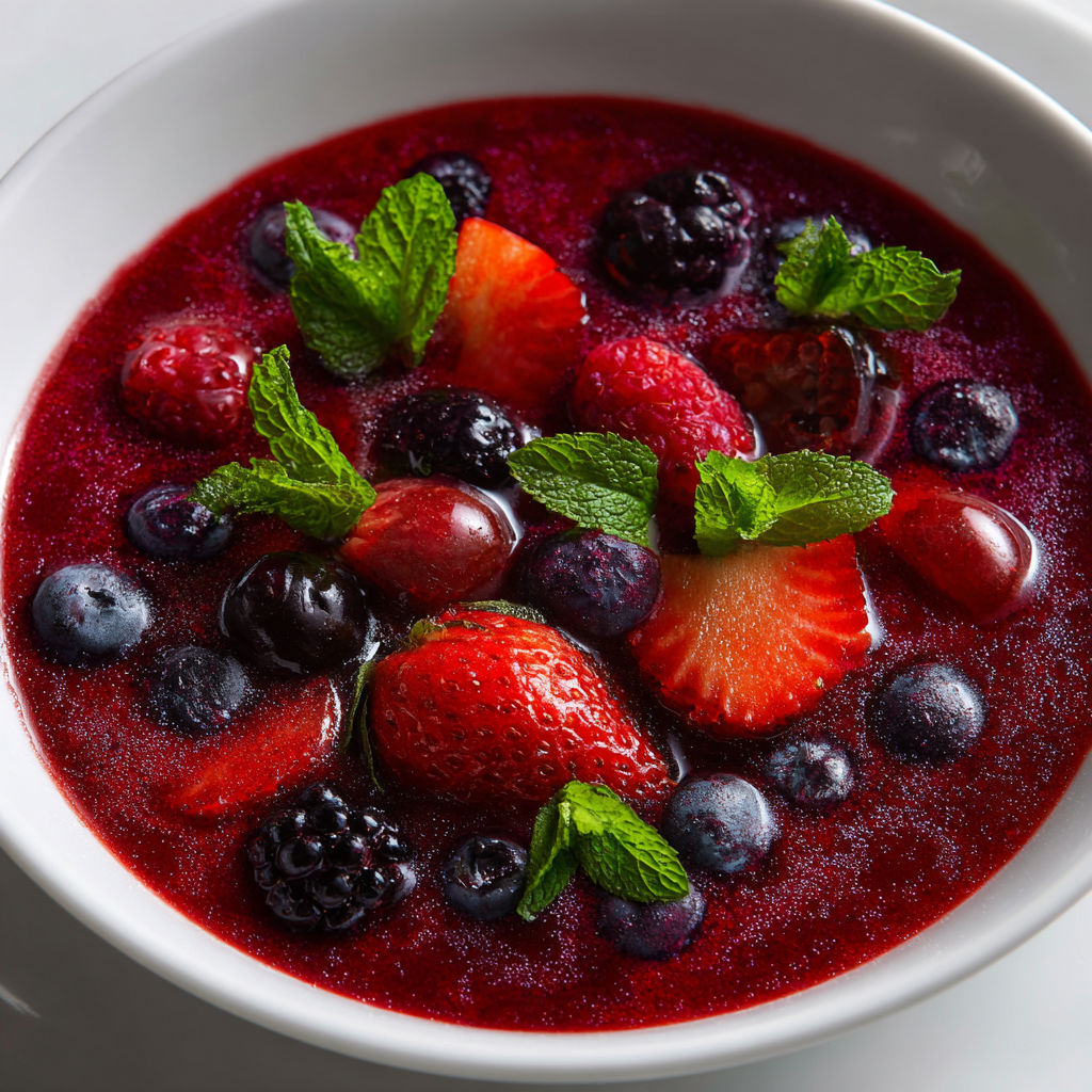 Bol frais de fruits rouges gourmands relevés de menthe et d’un peu de cassis.