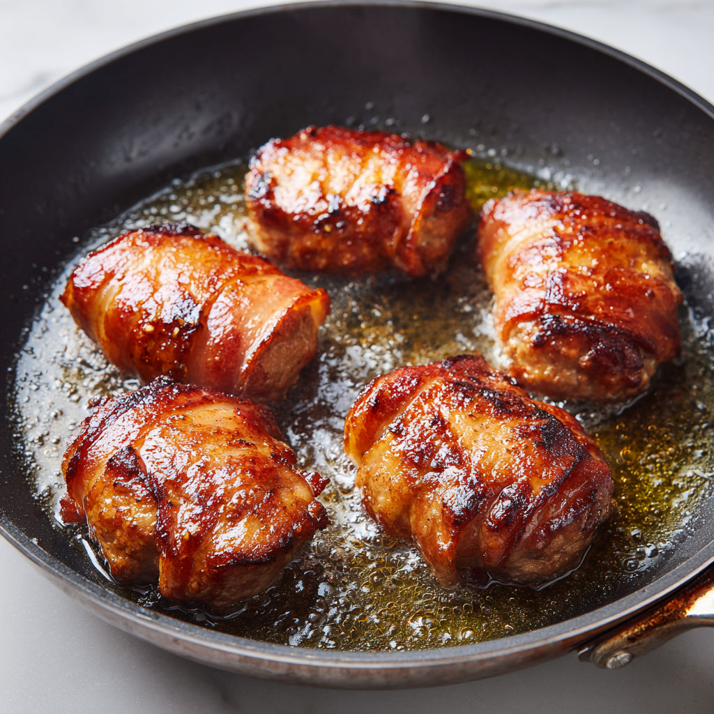 Crépinettes de porc croustillantes dehors, tendres dedans, préparation express à la poêle.