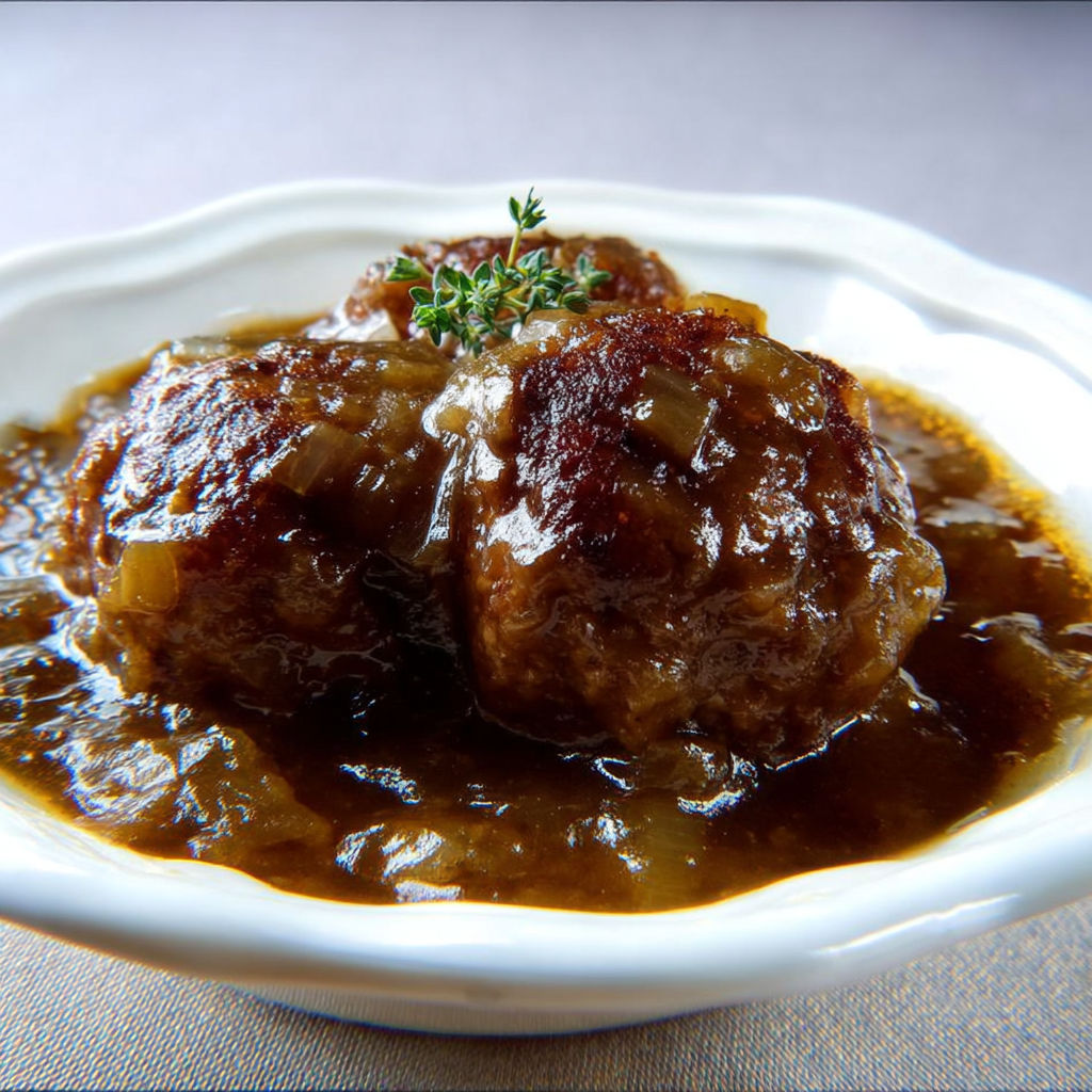 Des boulets liégeois maison nappés généreusement de sauce au sirop de Liège.