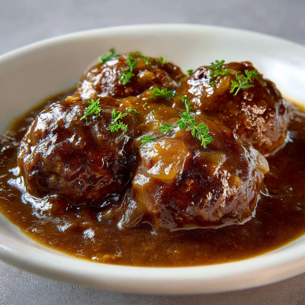 Boulettes moelleuses porc-boeuf nappées de sauce sucrée-salée à l’ancienne.