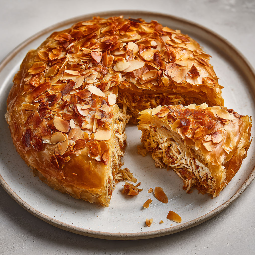Une belle portion de Poulet feuilleté au cannelle et amandes.
