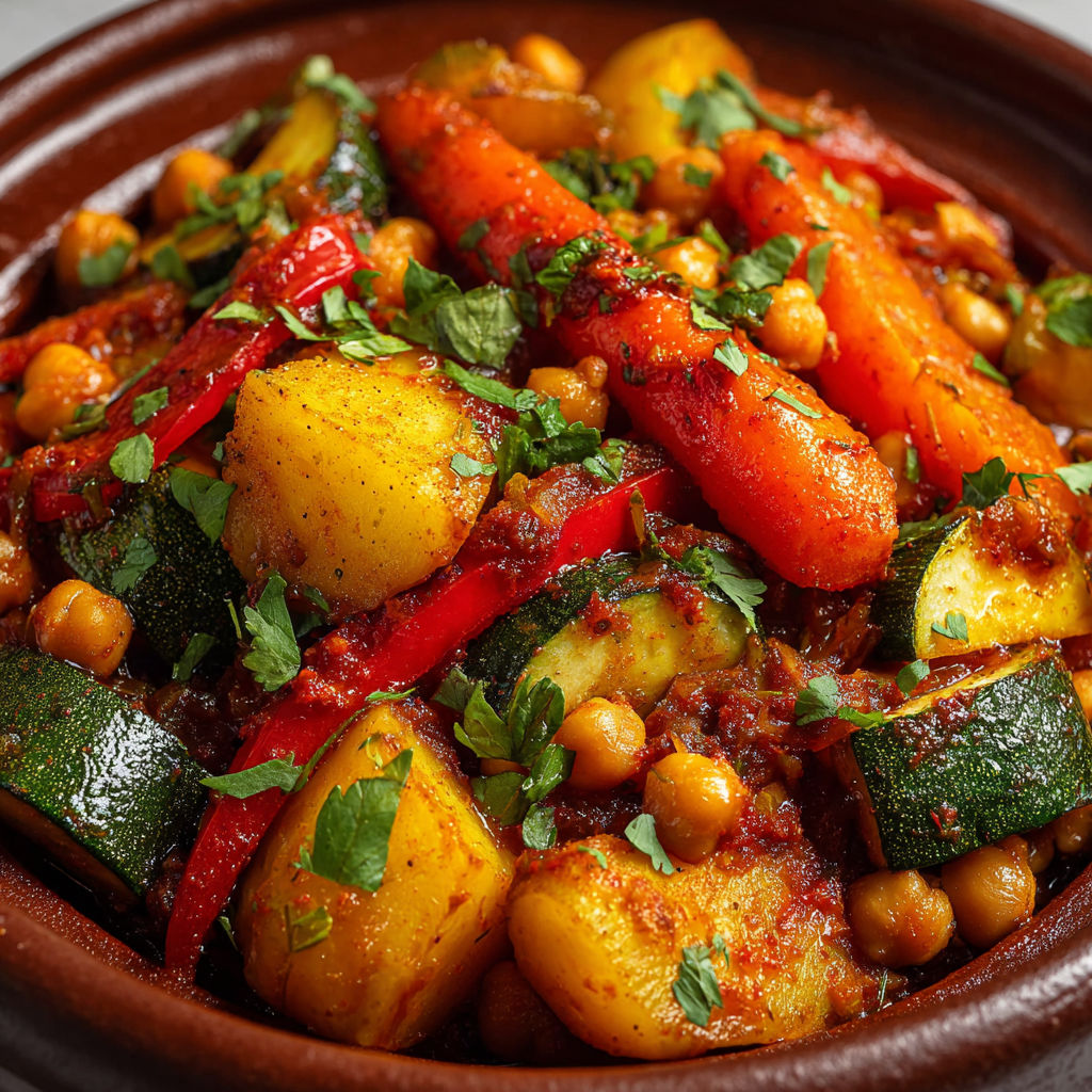 Légumes fondants mijotés aux épices marocaines.