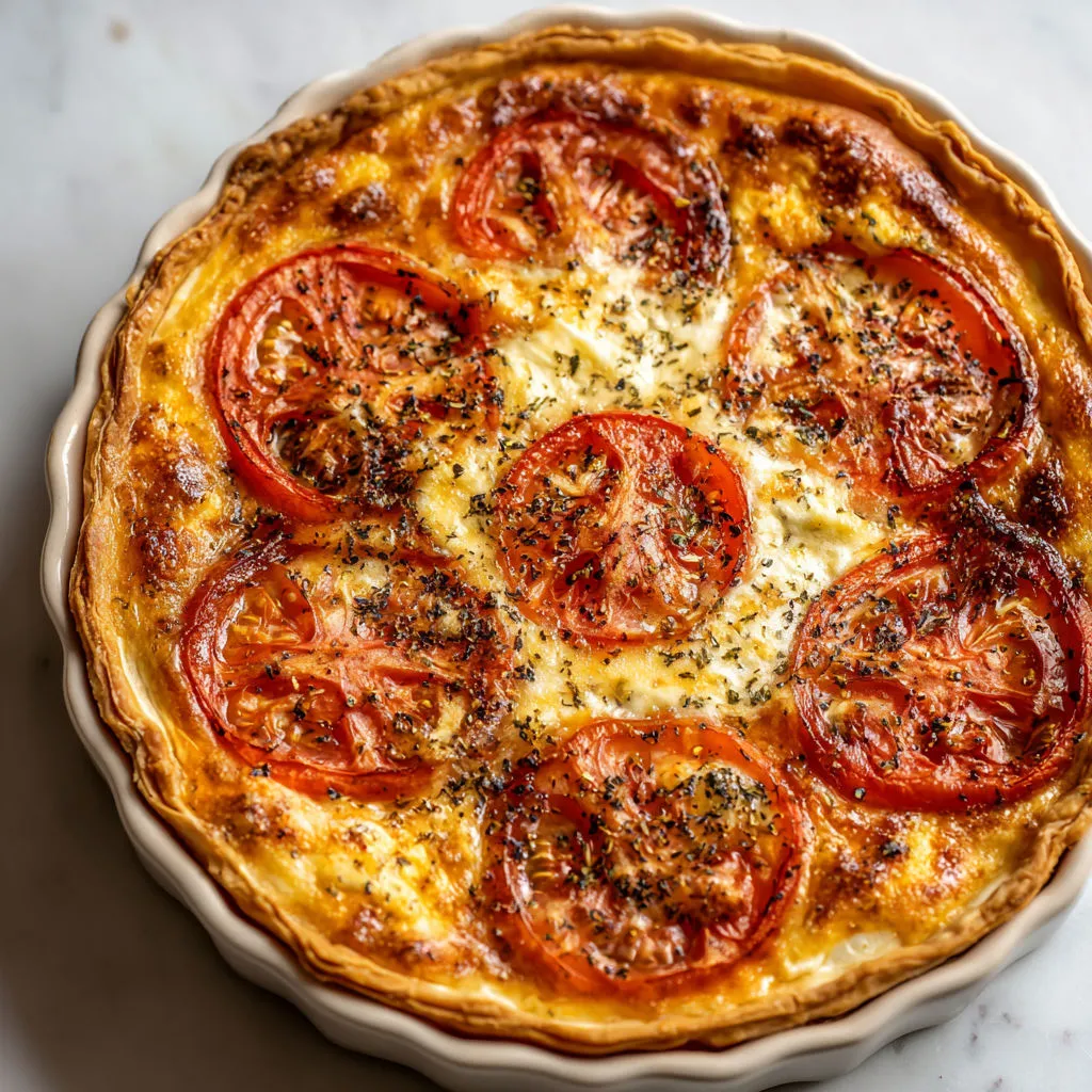 Feuilletée au chèvre crémeux, tomates rôties, touche de basilic et huile d’olive.