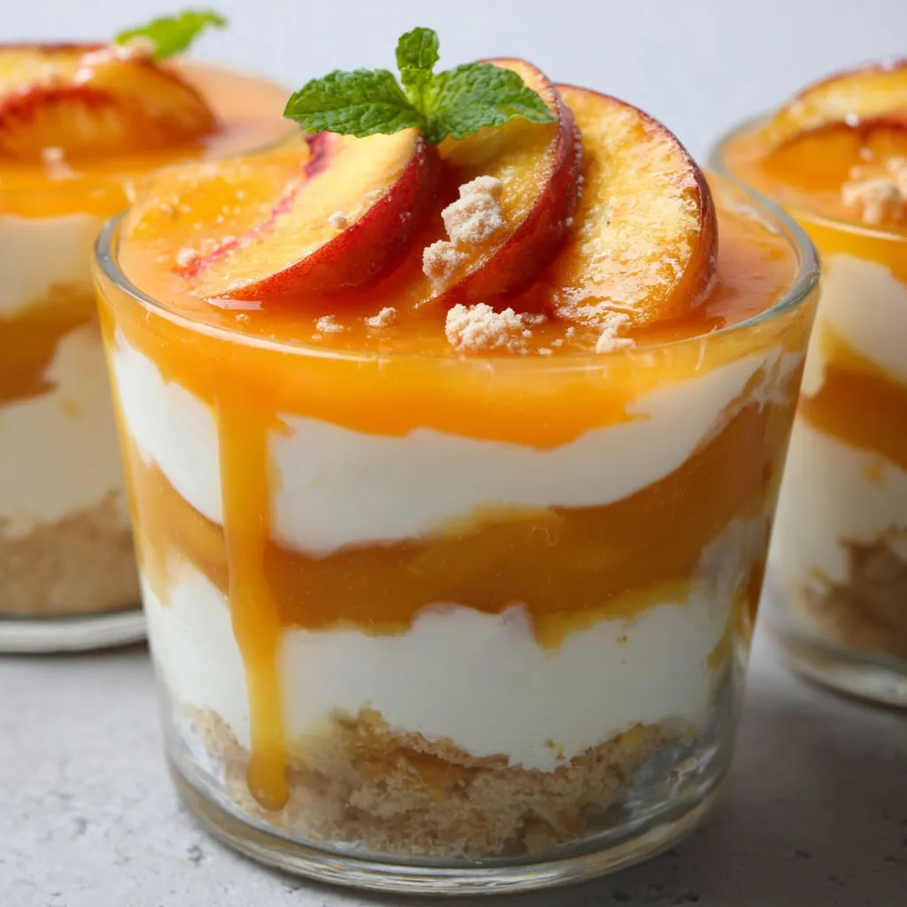Gourmand verrines pêche-mascarpone avec touche de miel et vanille.