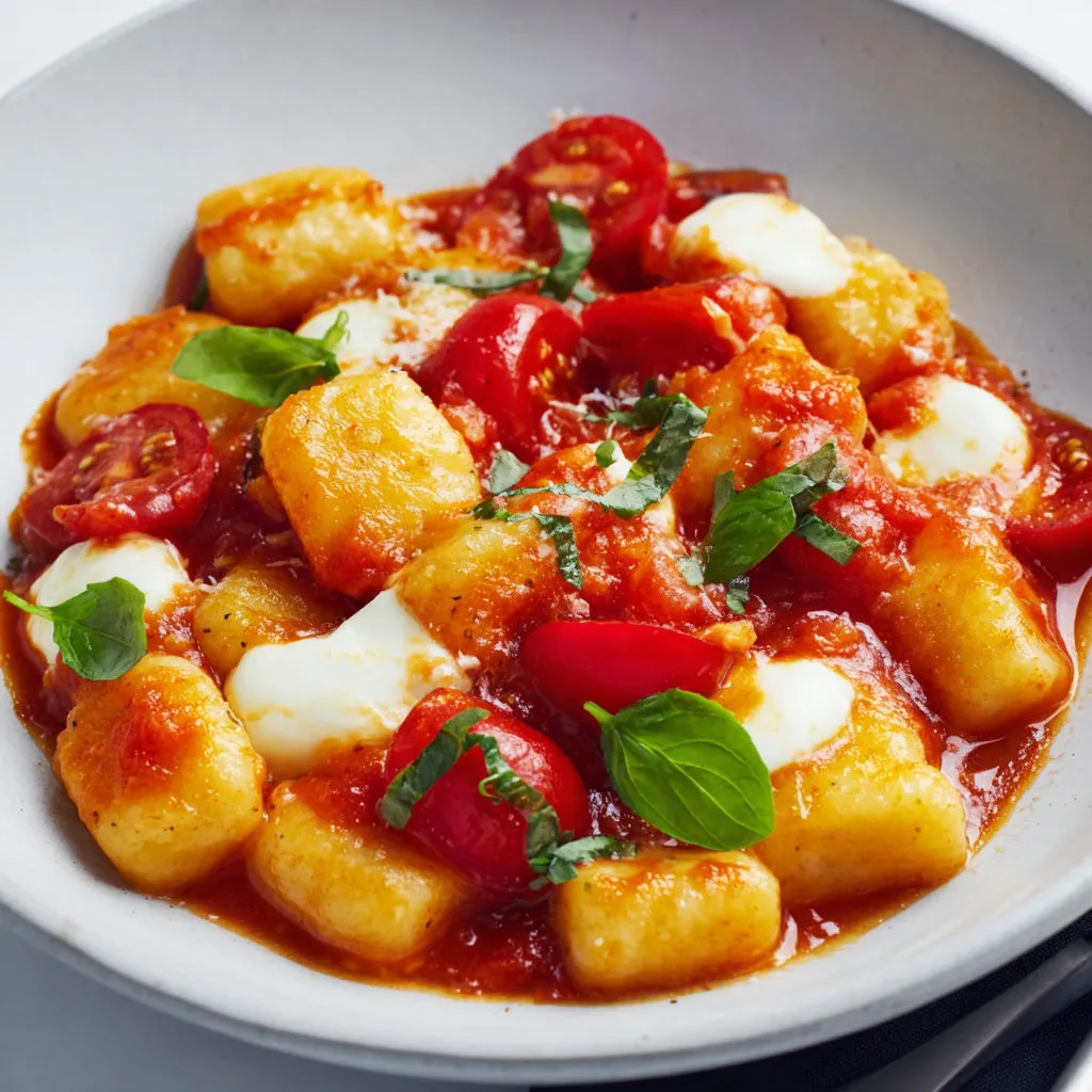 Gnocchis maison ultra moelleux avec sauce tomate et mozzarella bien filante.