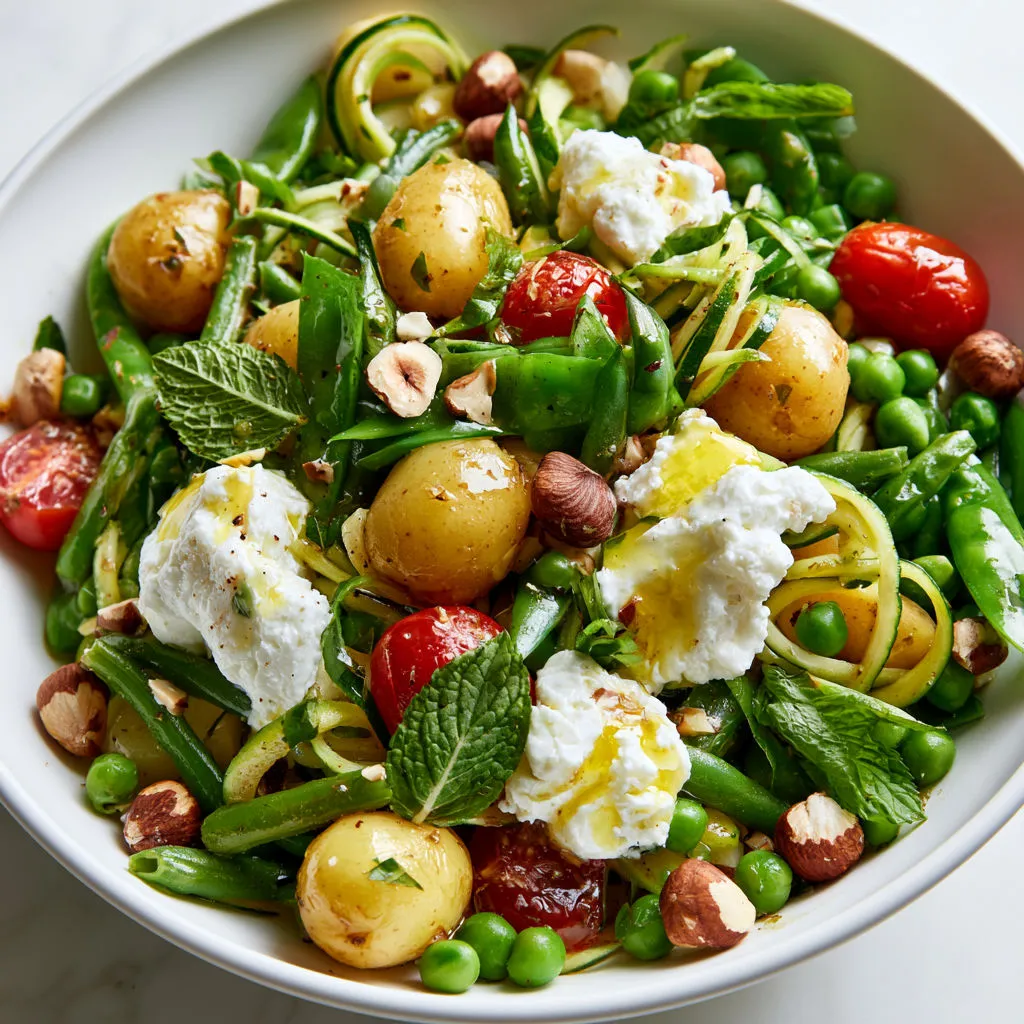 Légumes tièdes de saison, noisettes torréfiées et ricotta maison.