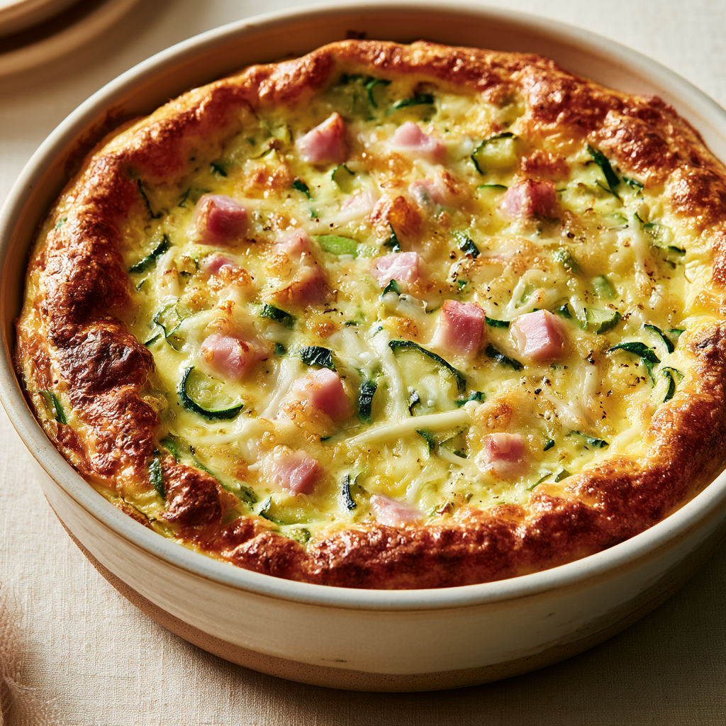Un délicieux clafoutis aux courgettes, jambon et fromage fondu.