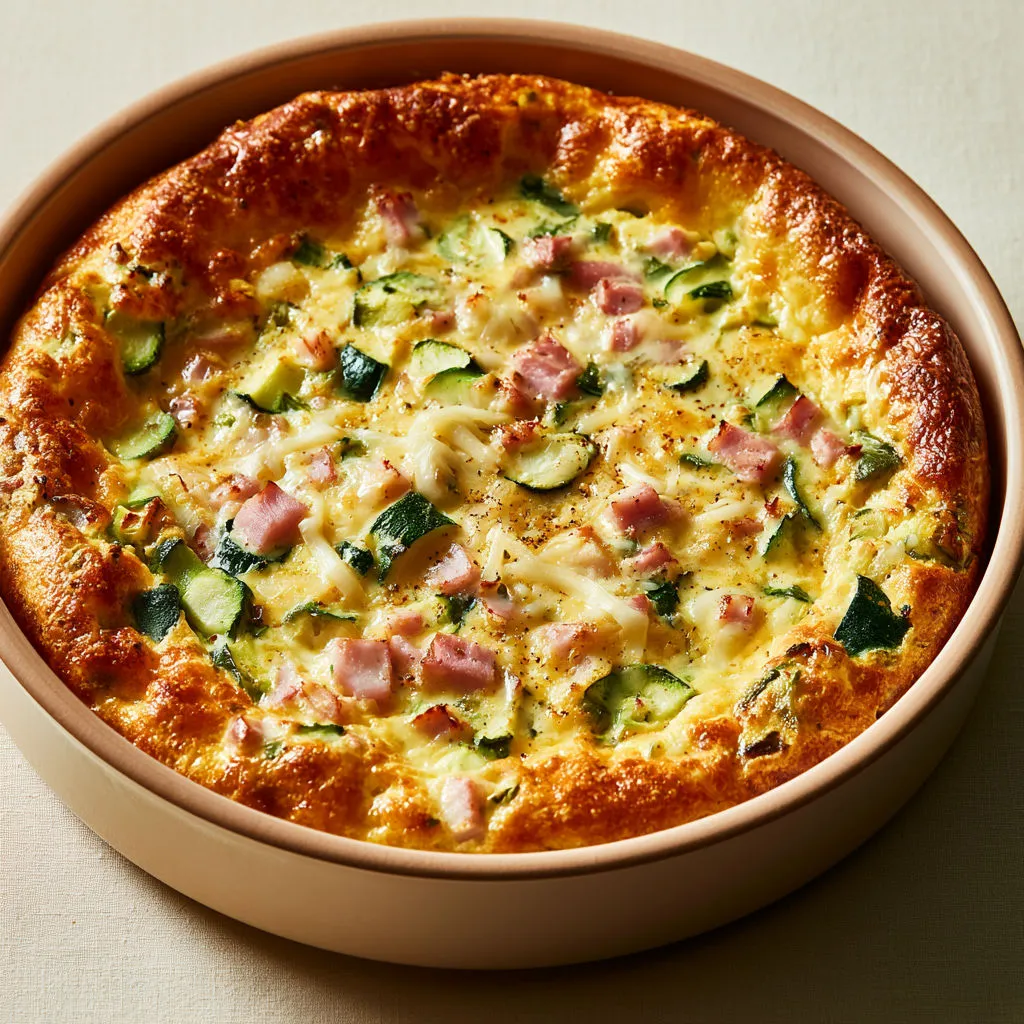 Clafoutis salé extra gourmand courgette jambon et cœur mozzarella fondant.