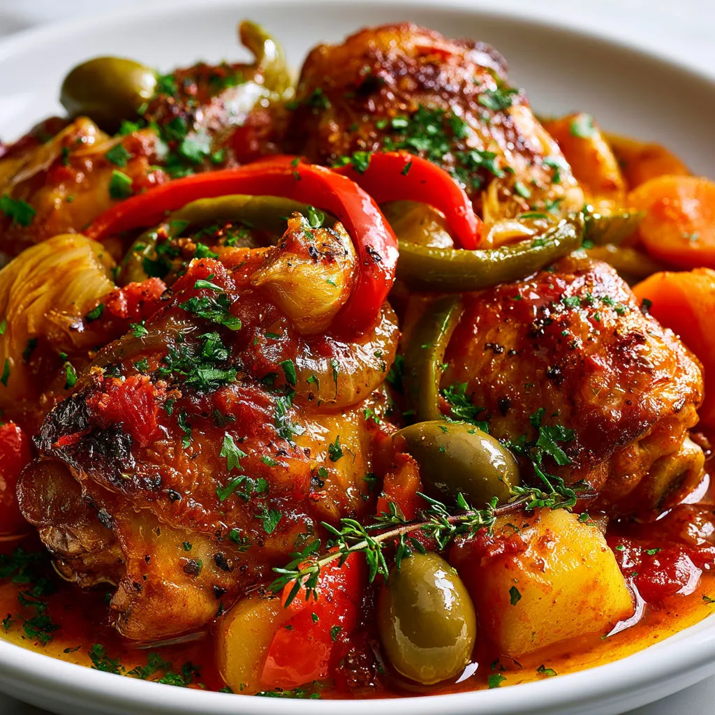 Cocotte de poulet aux légumes et patates moelleuses.