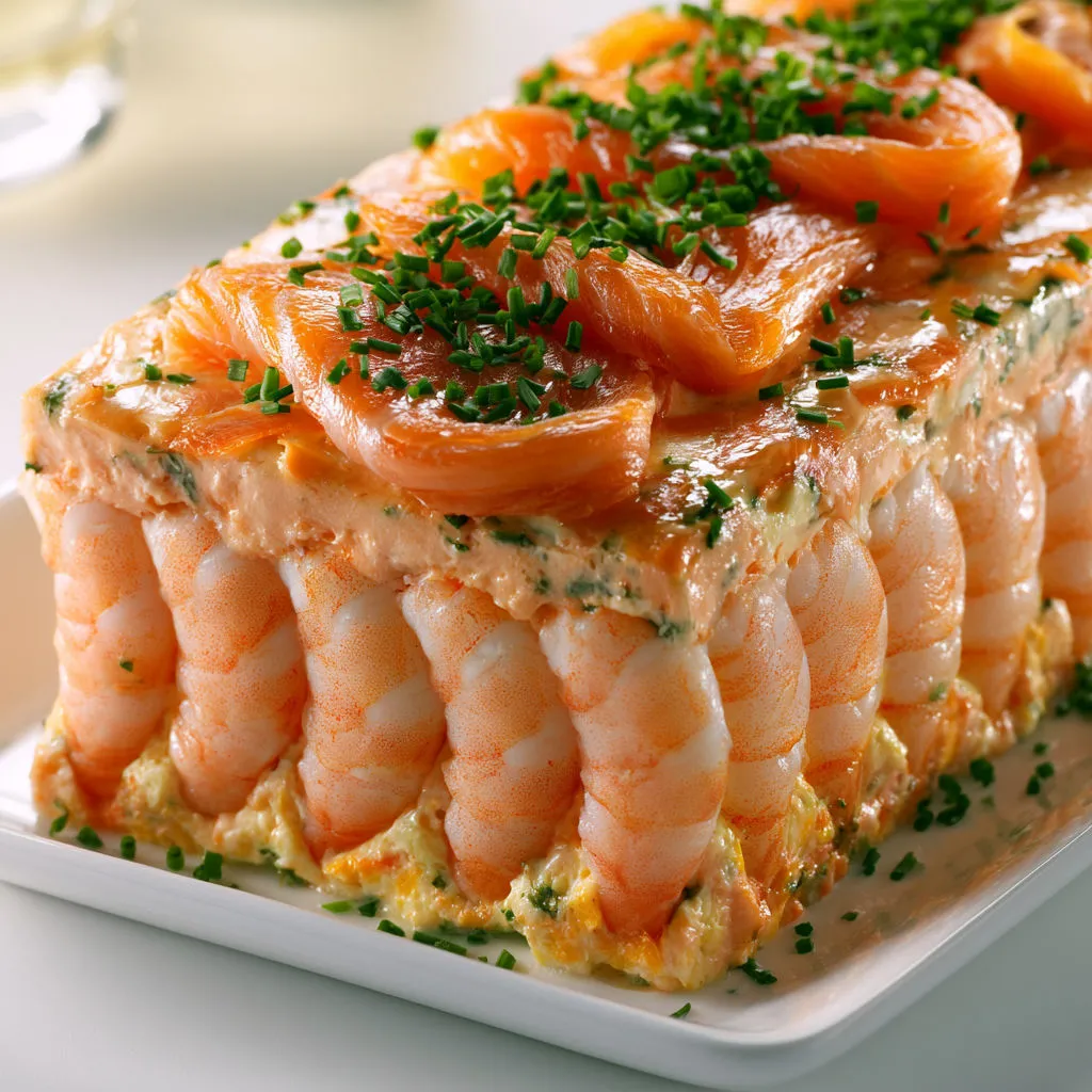 Terrine saumon crevettes à la ciboulette, toute douce et parfumée.