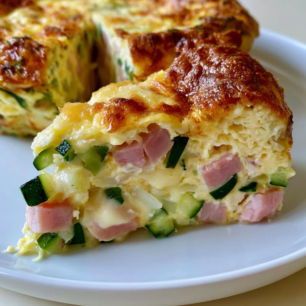 Clafoutis salé courgettes jambon gratiné.
