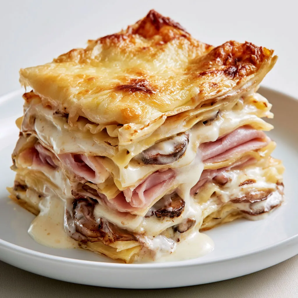 Lasagnes Familiales Jambon Champignons et Béchamel toute douce.
