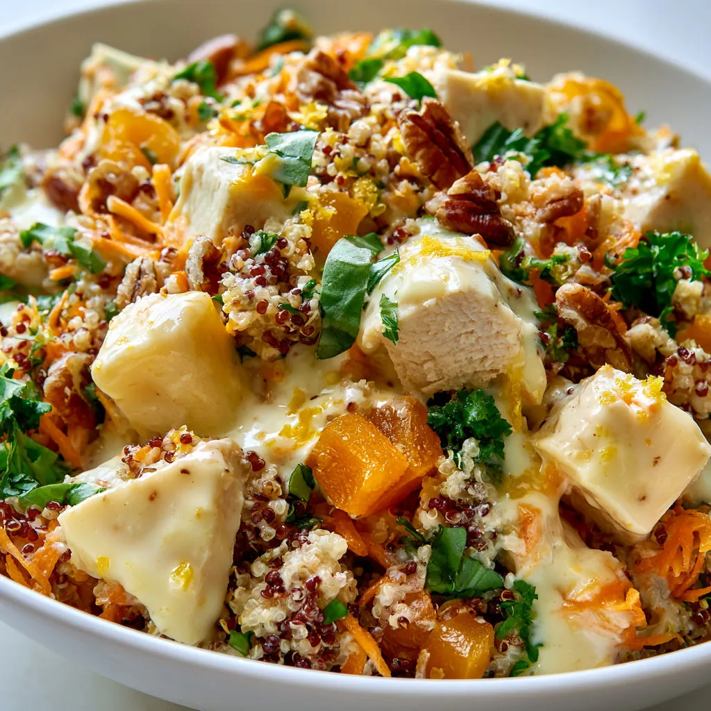 Bol Gourmand Quinoa Poulet Fruits Secs et Fromage Fondant.
