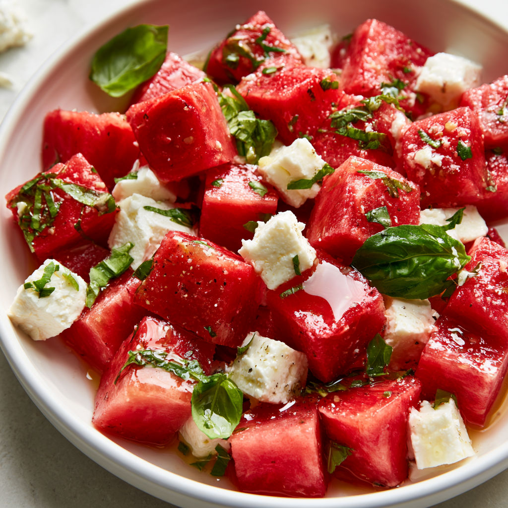 Salade fraîche pastèque feta basilic