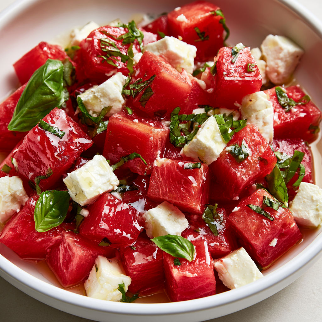 Salade d’été pastèque feta super fraîche et pleine de légèreté.