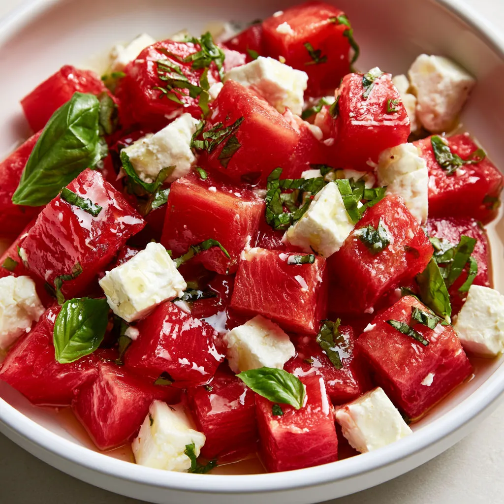 Salade d’été pastèque feta super fraîche et pleine de légèreté.