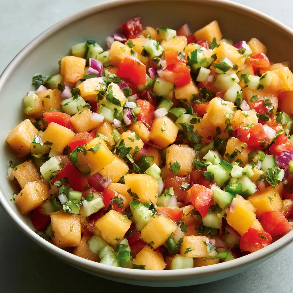 Salsa fruitée au cantaloup, tomate et piment façon été.