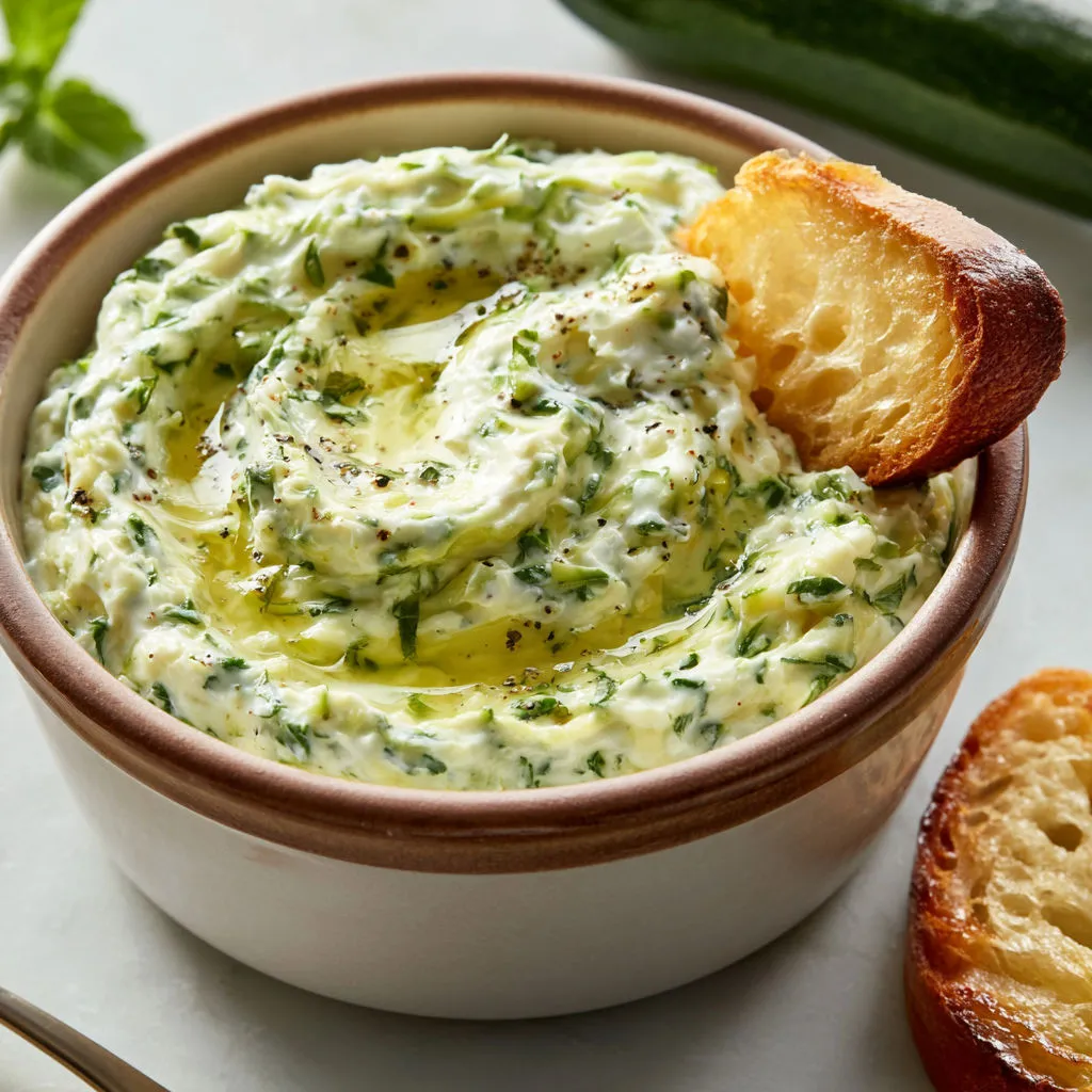 Dip Ultra Léger Courgette-Chèvre aromatisé Citron et Ail tout doux.