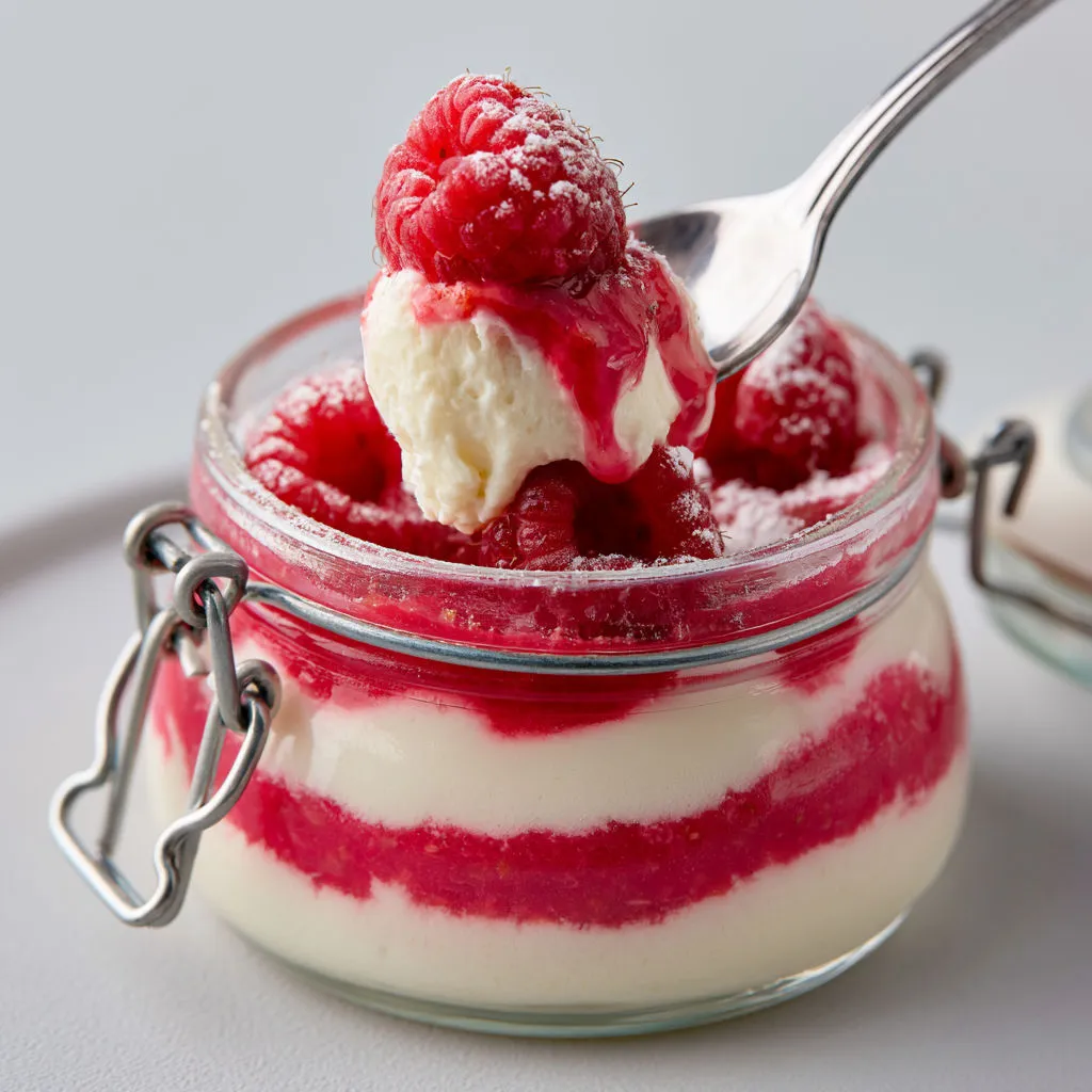 Verrines légères mascarpone-framboise aériennes et fruitées.