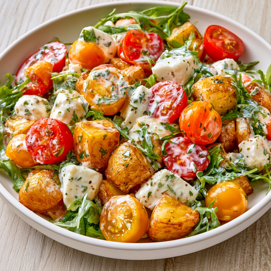 Salade Méditerranéenne aux Pommes de Terre, Roquette et Mozzarella Fondue.