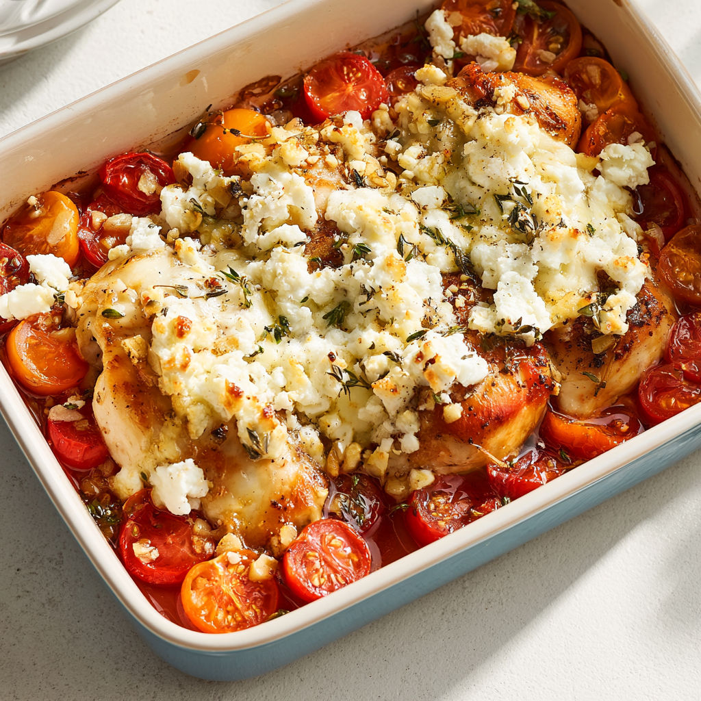 Aiguillettes de Poulet Savoureuses à la Feta et Tomates Cerises, tout doré et parfumé au thym.