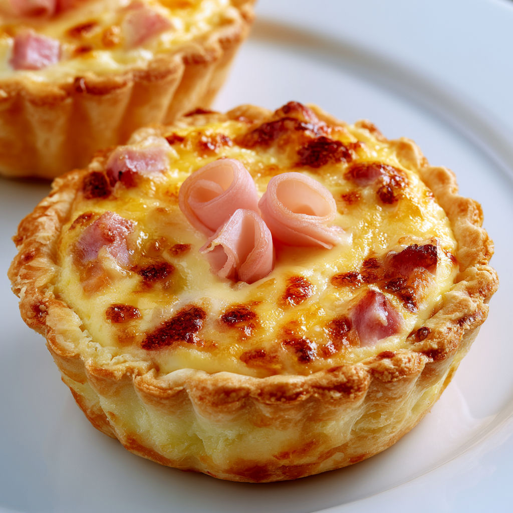 Un cake salé garni de fromage et jambon fondants.