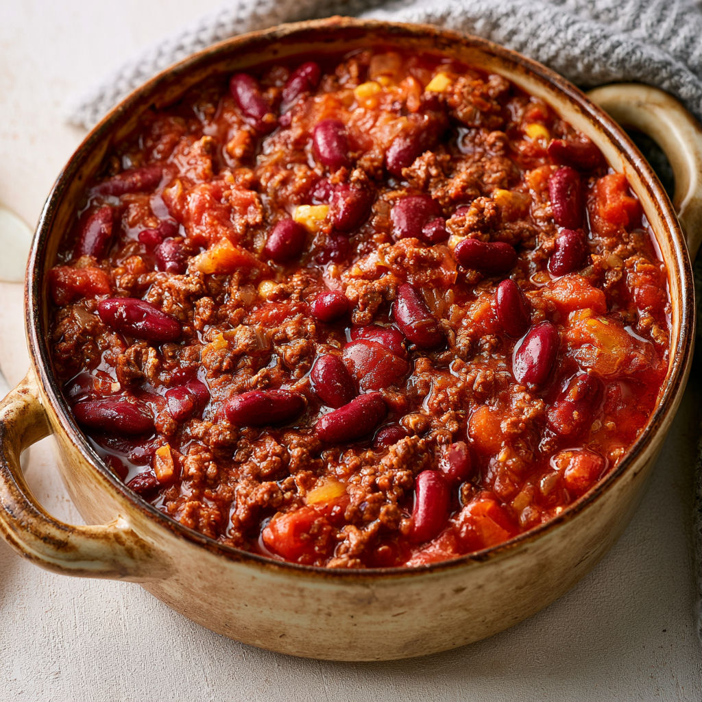 Un savoureux chili con carne express est prêt à être dégusté.