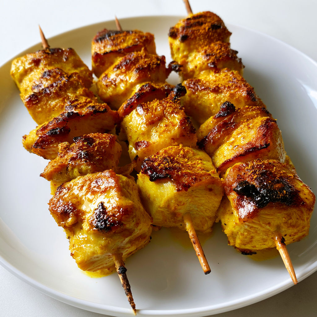 Brochettes de poulet express marinées au miel et curry