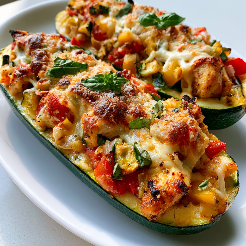 Courgettes Gratinees avec Fromage, Poulet et Poivrons