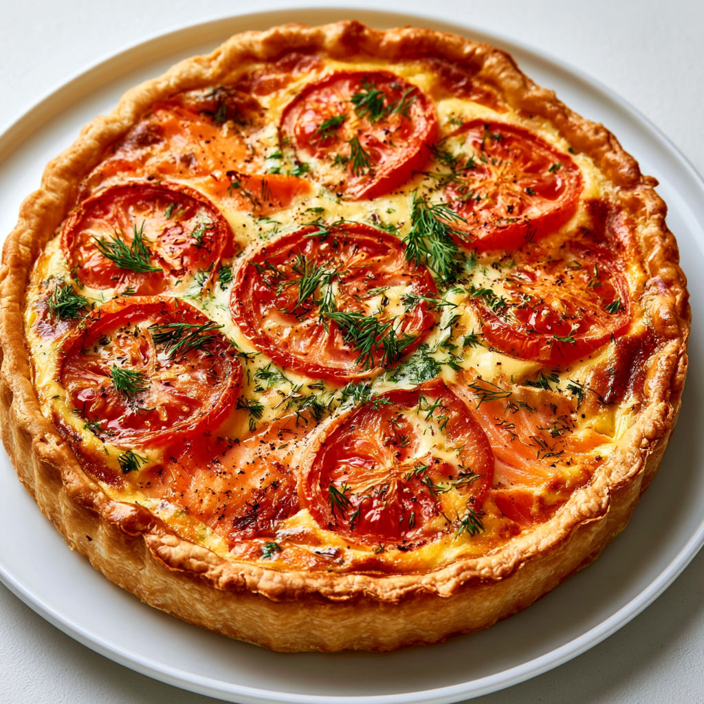 Une préparation gourmande au saumon fumé avec un lit de tomates fraîches.