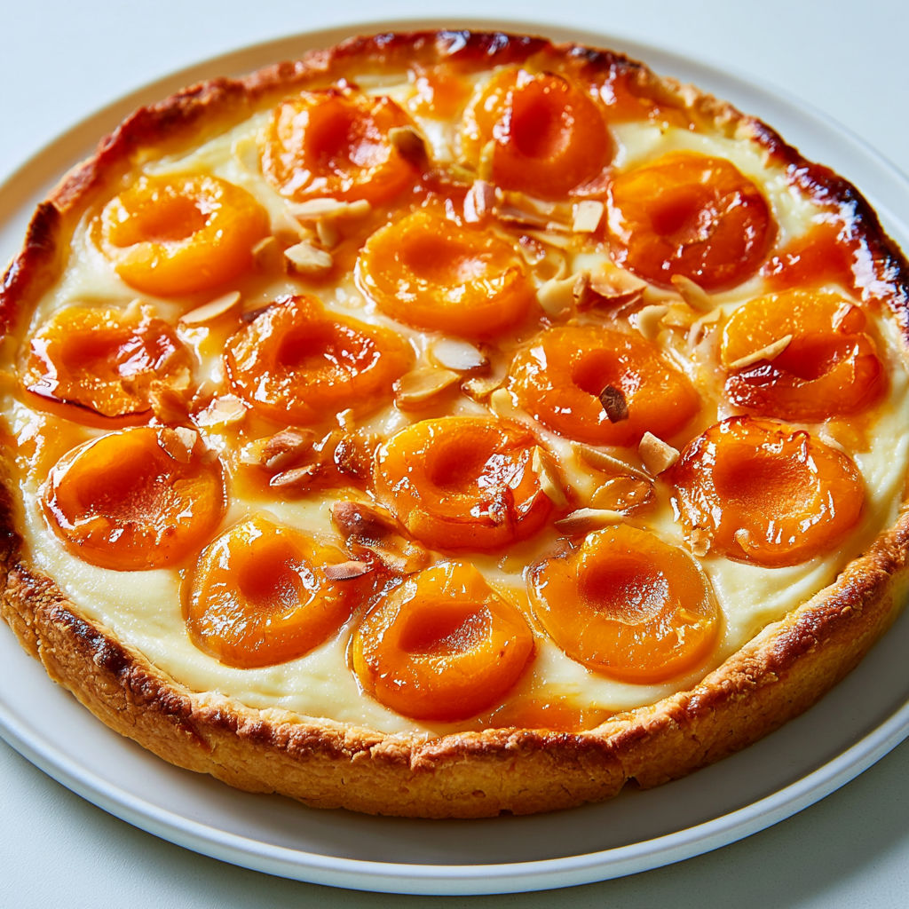 Douceur d'abricots avec crème maison et amandes en topping.