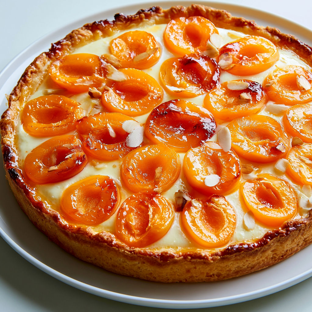 Tarte Abricot Crème toute croustillante et fruits caramel.