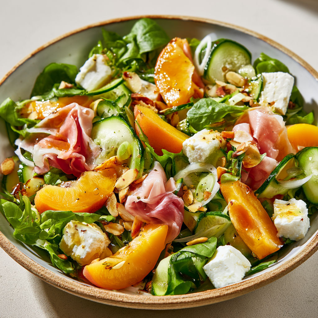 Salade Abricots Feta Jambon Cru.