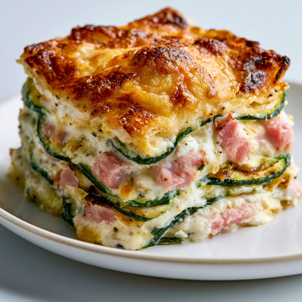 Courgettes et jambon gratinés façon lasagnes.