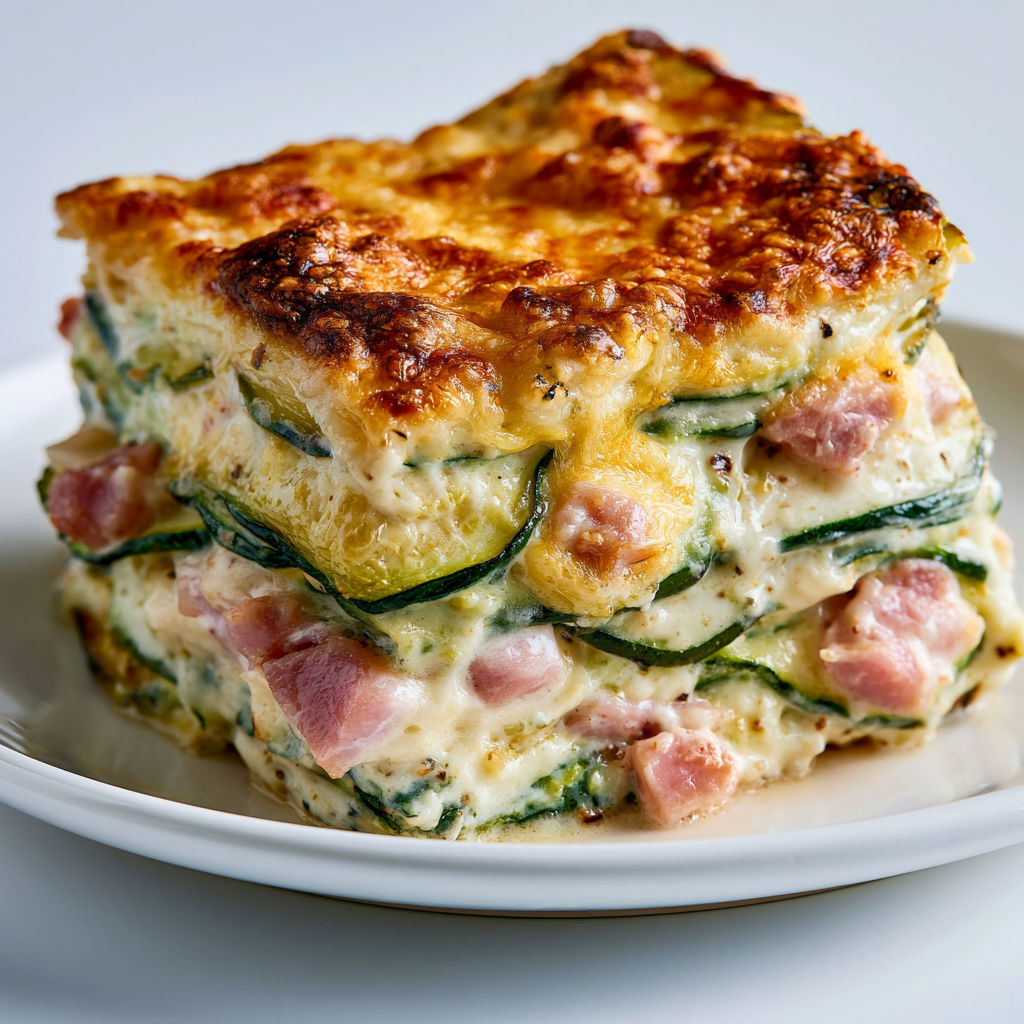 Gratin fondant courgettes, jambon, façon lasagnes.