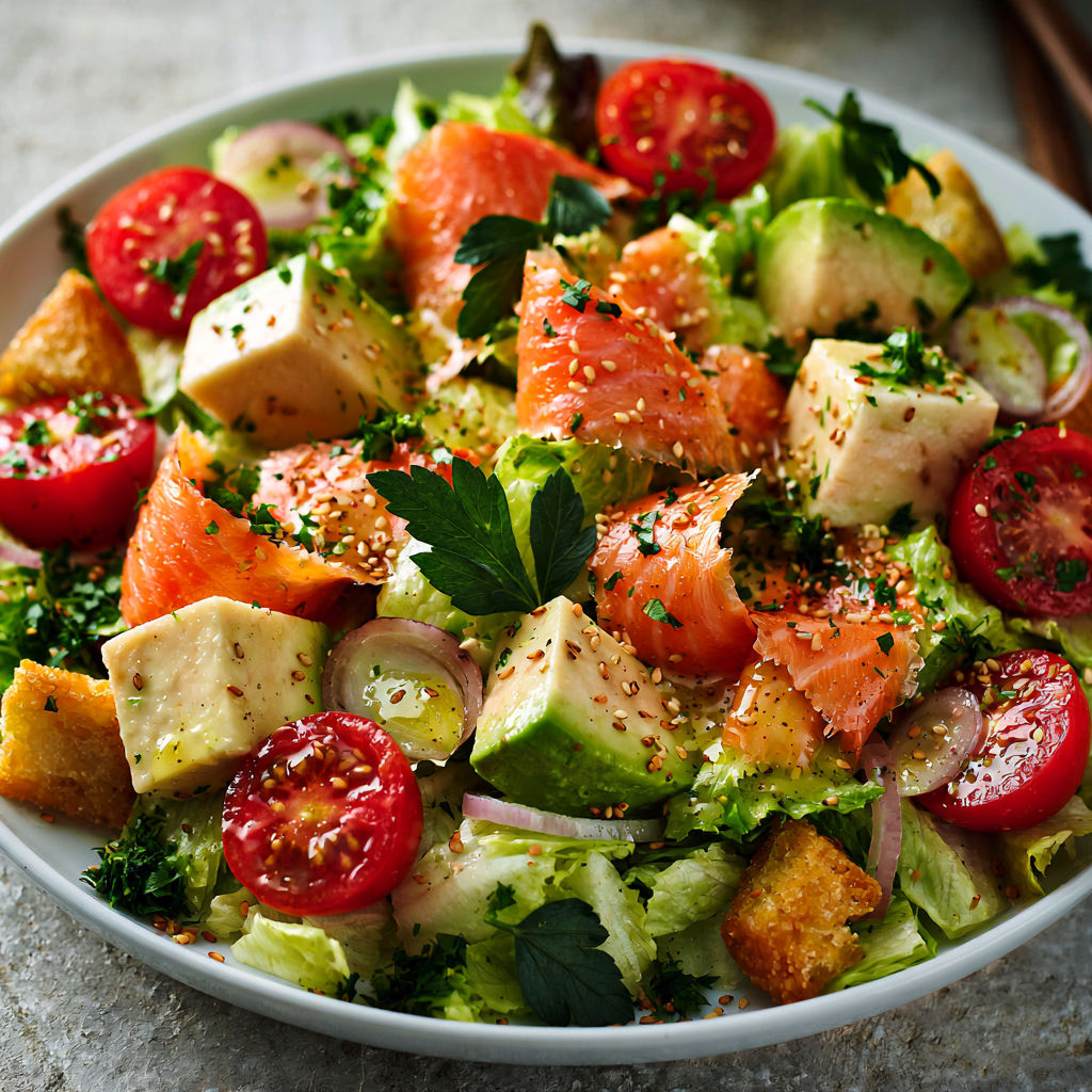 Mélange coloré d’avocat, saumon fumé et tomates.
