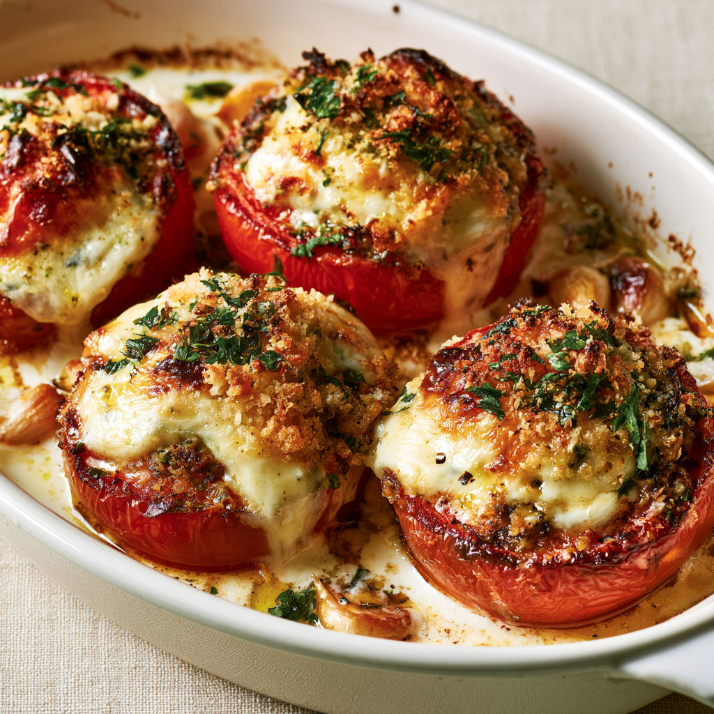 Tomates Gratins au Four avec Crème et Chapelure maison.
