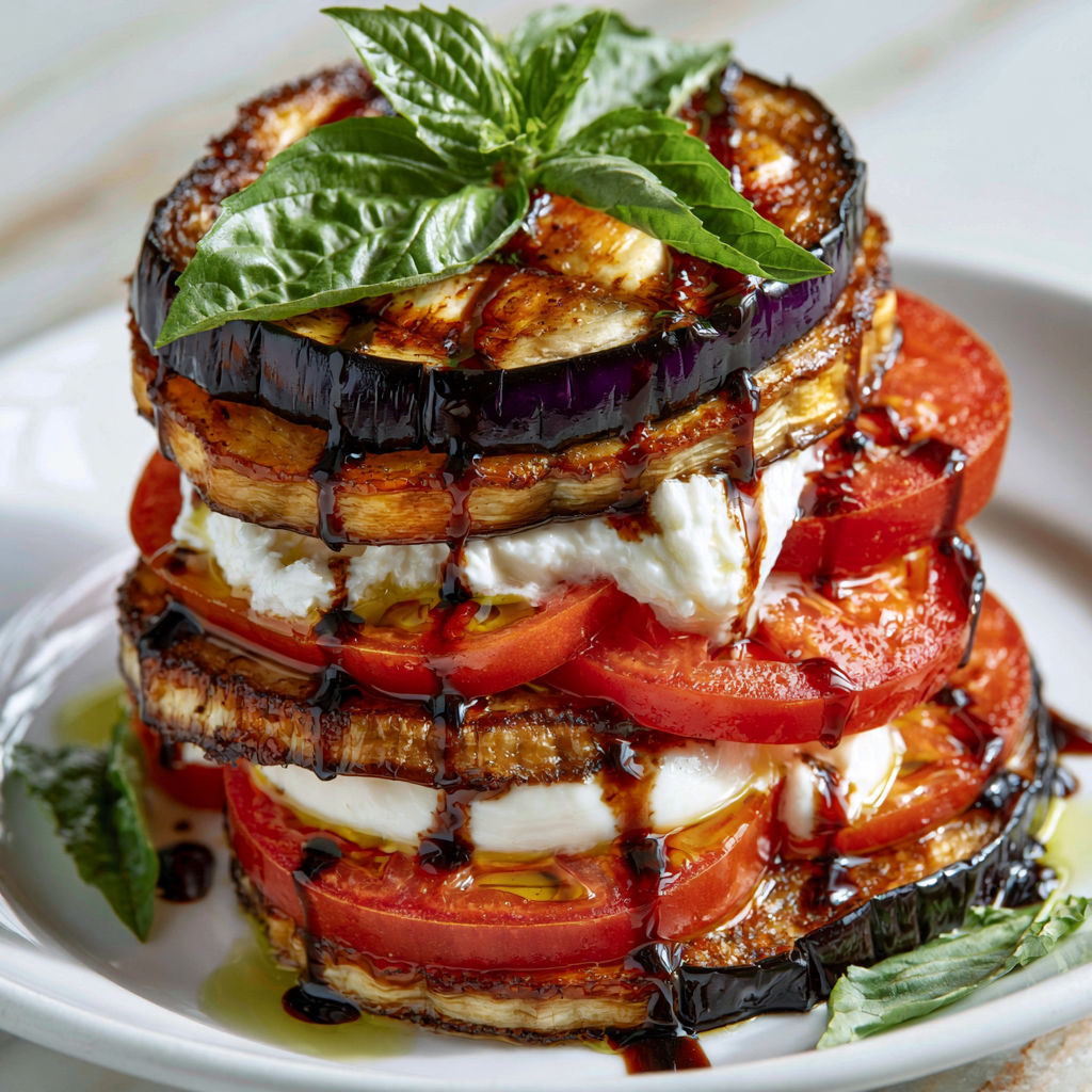 Aubergines Burrata Tomates façon Méditerranée.