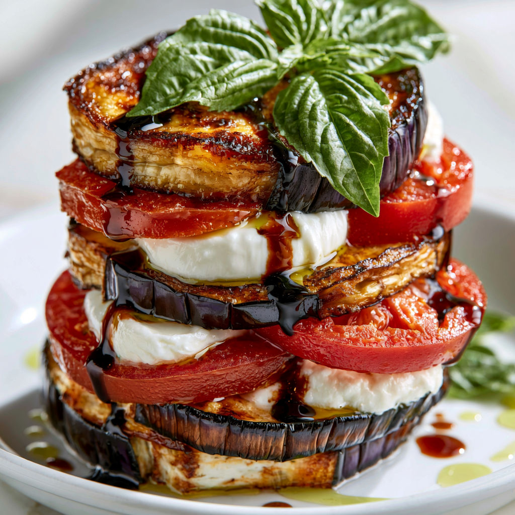 Millefeuille Méditerranéen Aubergines Burrata fondantes.