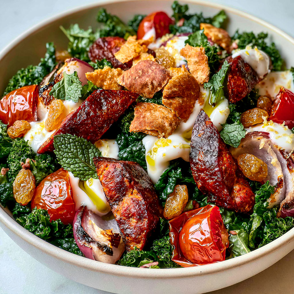 Merguez bien dorées, kale et tomates&nbsp;: un plat ultra savoureux qui bouscule la routine.