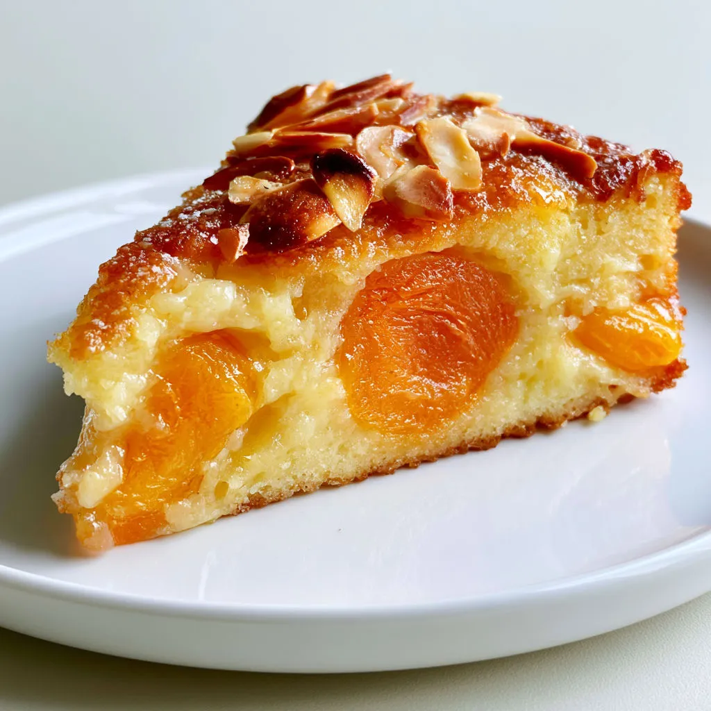 Moelleux fondant avec abricots et amandes dorées, doux parfum d'été.