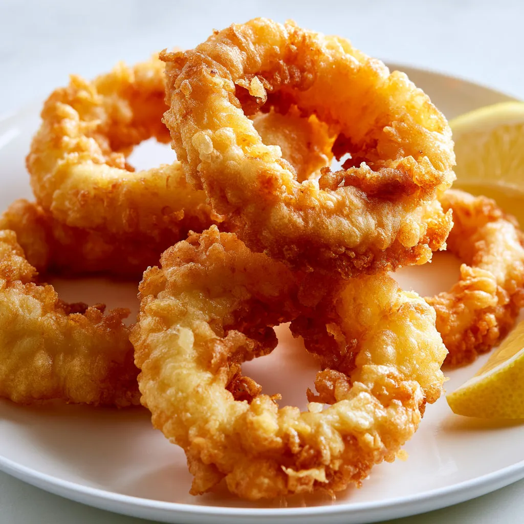 Calamars frits dorés et croustillants maison.