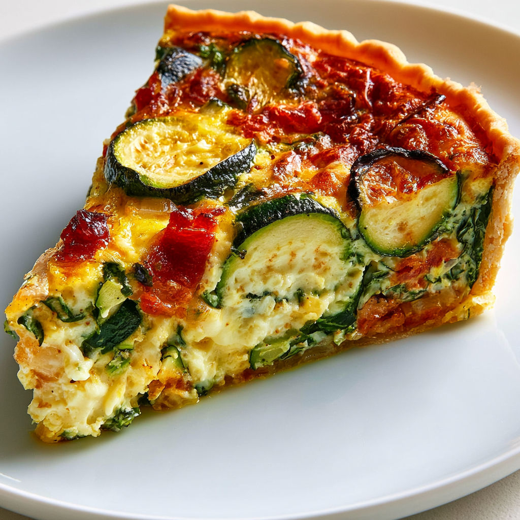 Une tarte aux courgettes et lardons gourmande et savoureuse avec une touche de crème et d'épices.