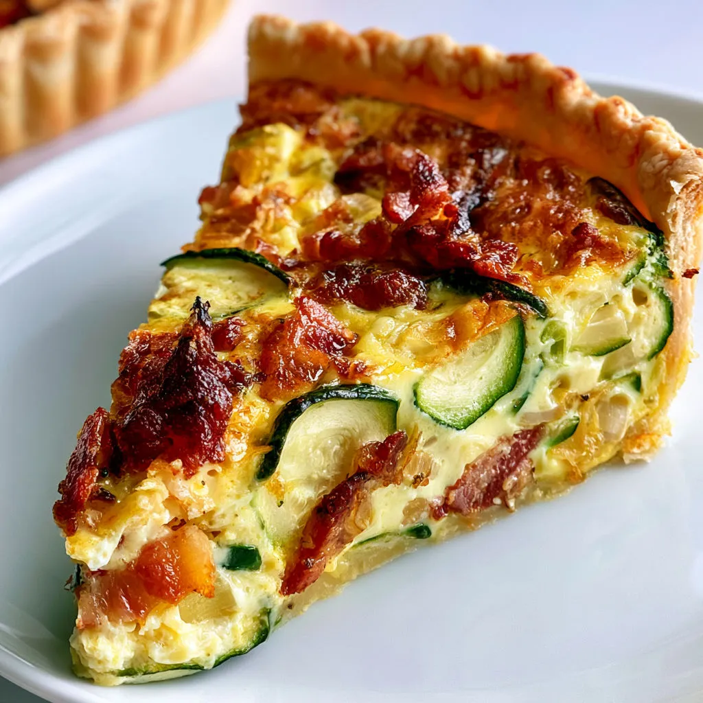 Délicieuse tarte aux courgettes avec lardons dorés facile à faire.